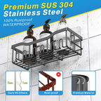 EUDELE Adhesive Shower Caddy, 5 Pack Rustproof Stainless Steel Bath Organizers With Large Capacity, No Drilling Shelves for Bathroom Storage & Home Decor Black