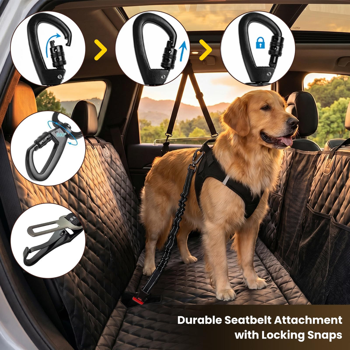 Dog Seat Belt for Car, 3-in-1 Adjustable Dog Seatbelt, Black 21.6"-32"