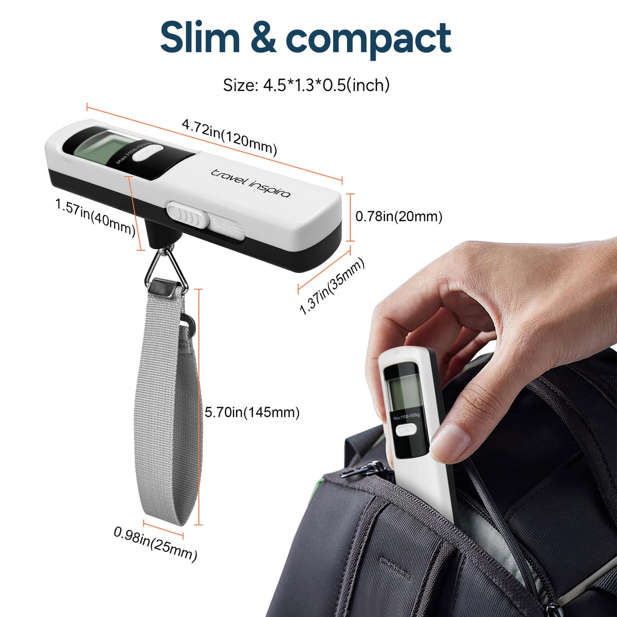 Battery-Free Luggage Scale – No Batteries Needed, Portable Digital Hanging Suitcase Weight Scale for Air Travel & Checked Bags, 110lb/50kg, LCD Display, Compact Travel Accessory Red-Large Handle