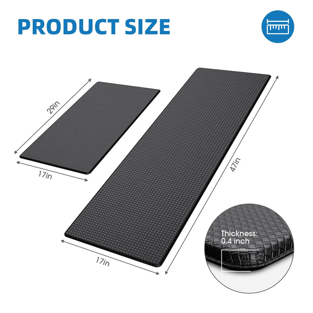 Kitchen Mats for Floor, [2PCS] Anti-Fatigue Kitchen Rugs, Black 2pc: 17" x 29" + 17" x 47"
