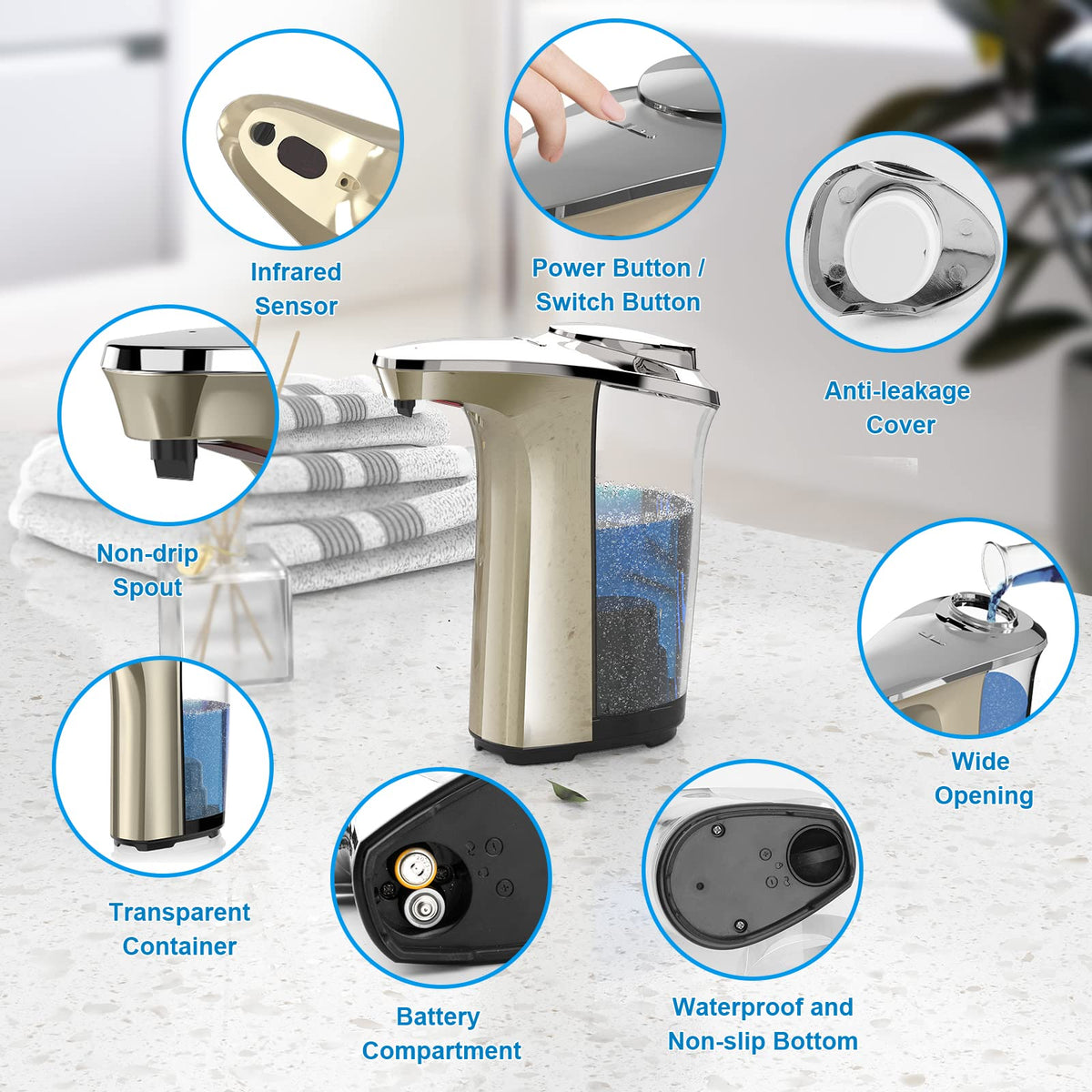 Automatic Soap Dispenser, 17oz Touchless Liquid Dish Soap Dispenser Kitchen Silver