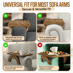 Acacia Wood Sofa Arm Tray - 3-in-1 Couch Arm Table with Phone Holder, Cup Holder & Foldable Tray - Armrest Clip-On Design for Couch with 360° Rotated Phone Holder
