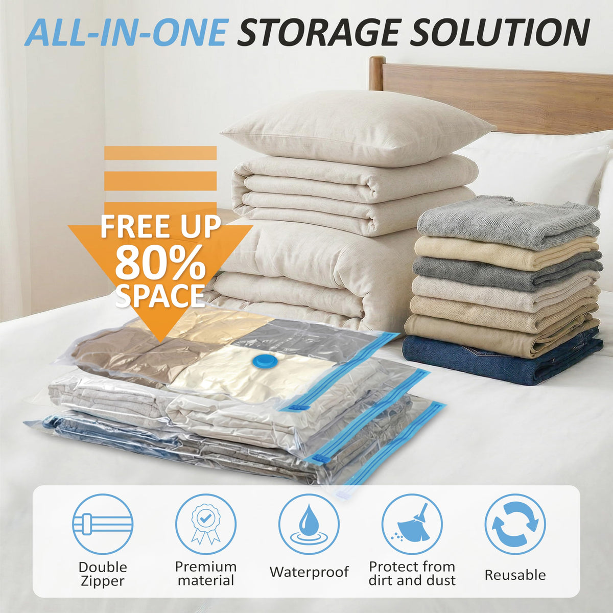 12 Jumbo Vacuum Storage Bags for Blankets & Bedding, Space Saver Bags 12 Jumbo