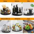 Lazy Susan Turntable Organizer for Cabinet Pantry Kitchen Countertop Refrigerator Cupboard, Pine Wood, 9", Carbonized Black 9''