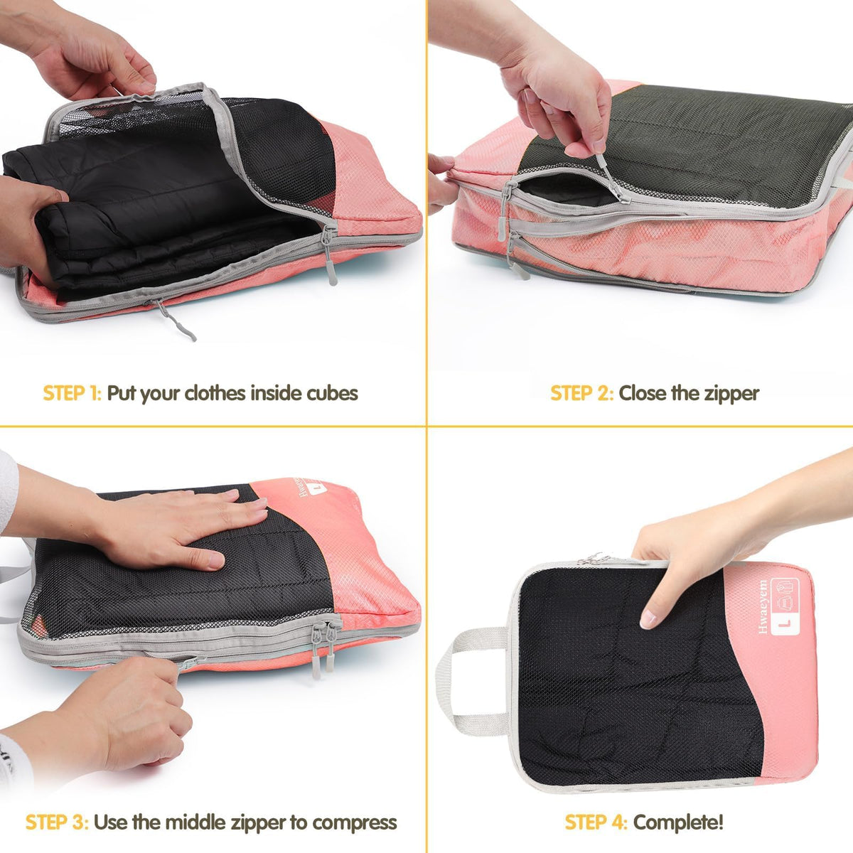 Dual Zipper Compression Packing Cubes with Shoe Bag