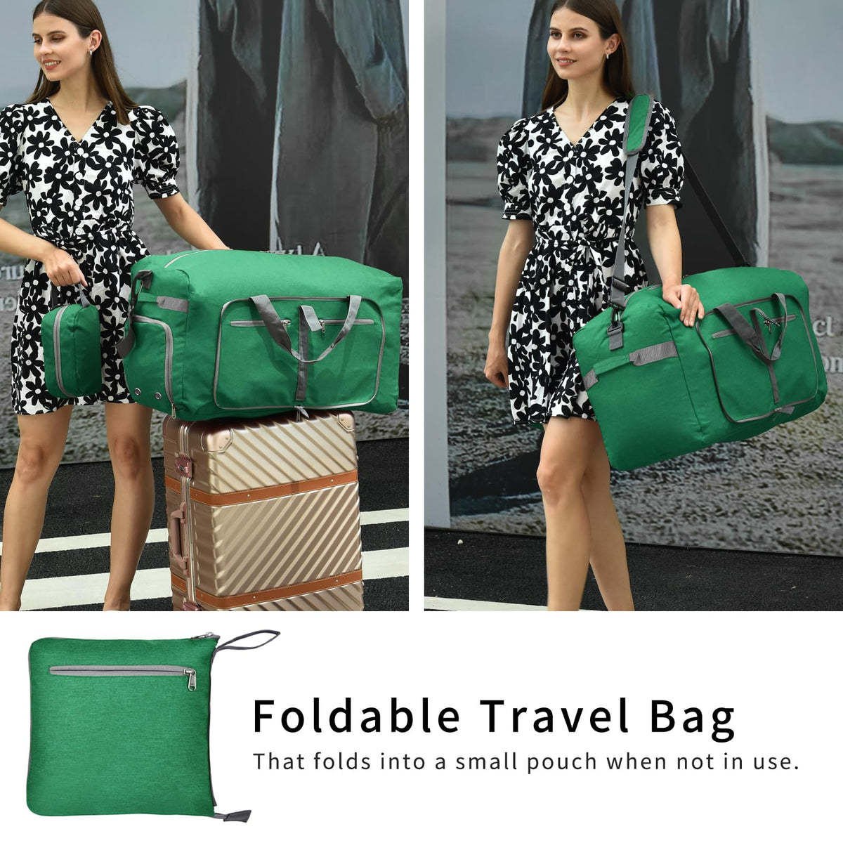 Felipe Varela Foldable Duffle Bag for Travel Weekend Overnight Gym Camping A Black 40L