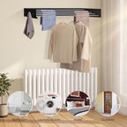 Wall Mounted Clothes Drying Rack - 31.5" Foldable Clothes Drying Rack Wall Mount, 5 Steel Rods With Knobs, Retractable Space-Saving Laundry Rack, Heavy Duty 60 lbs Capacity (Wall Template Included)