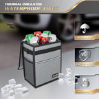 K KNODEL Car Trash Can with Lid, Leak-Proof Car Garbage Can with Storage Pockets, Waterproof Auto Garbage Bag Hanging for Headrest (Small, Gray)