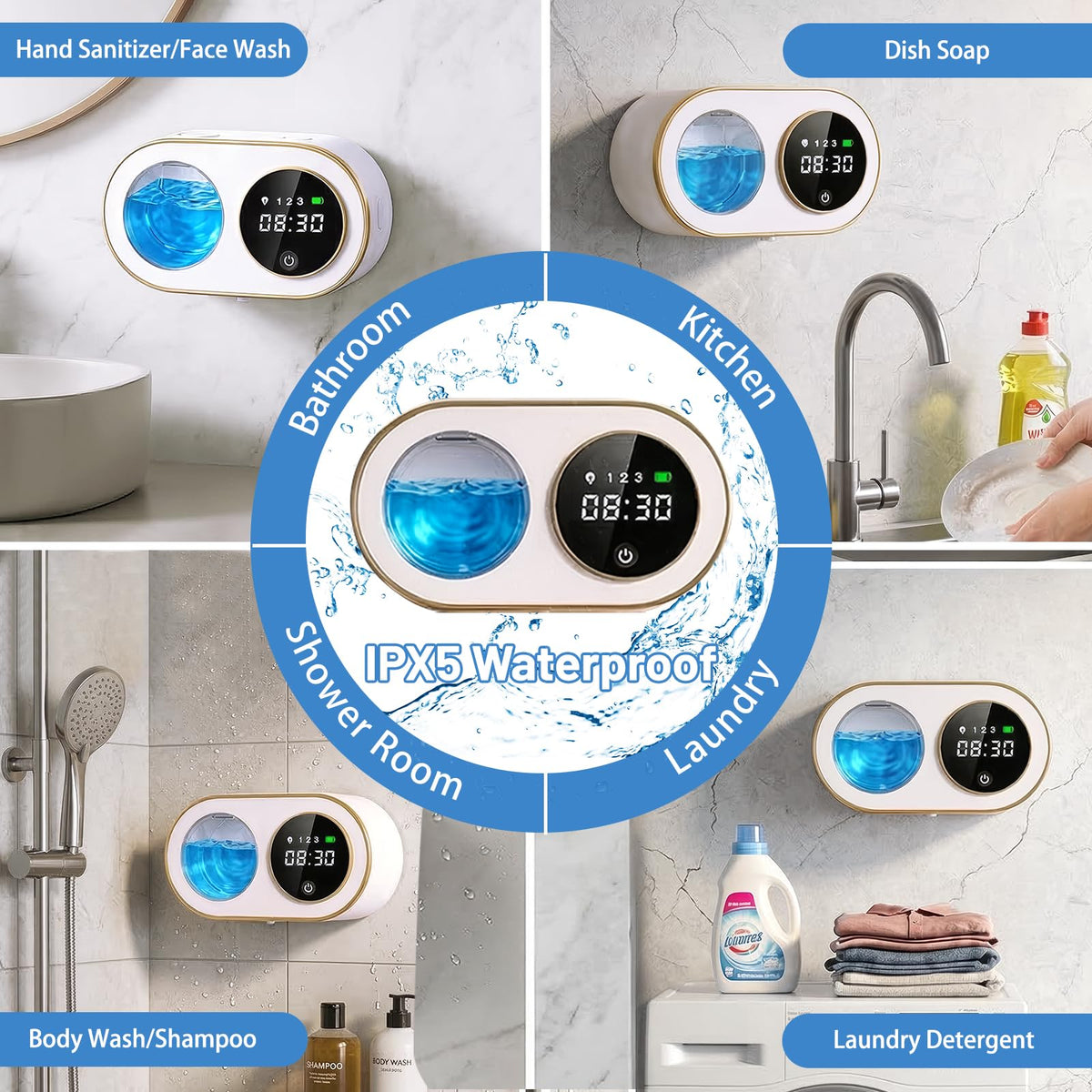Automatic Soap Dispenser, 320ML Touchless Smart Hand Soap Dispenser, 5 Adjustable Soap Levels, Rechargeable Wall Mounted Electric Foam Soap Dispenser for Bathroom Kitchen Office (Black) Black