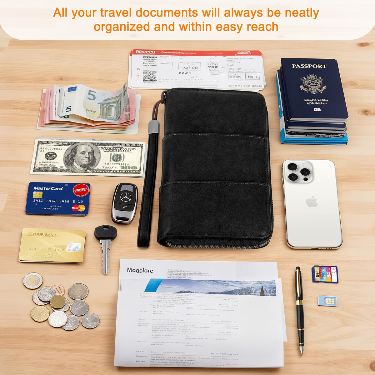 RFID Family Passport Holder Wallet - Travel Document Organizer Pink