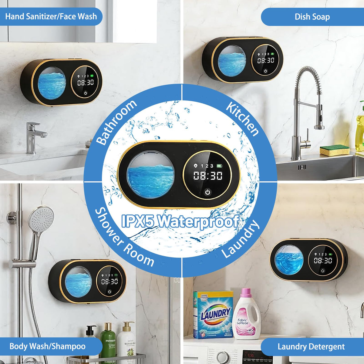 Automatic Soap Dispenser, 320ML Touchless Smart Hand Soap Dispenser, 5 Adjustable Soap Levels, Rechargeable Wall Mounted Electric Foam Soap Dispenser for Bathroom Kitchen Office (Black) Black