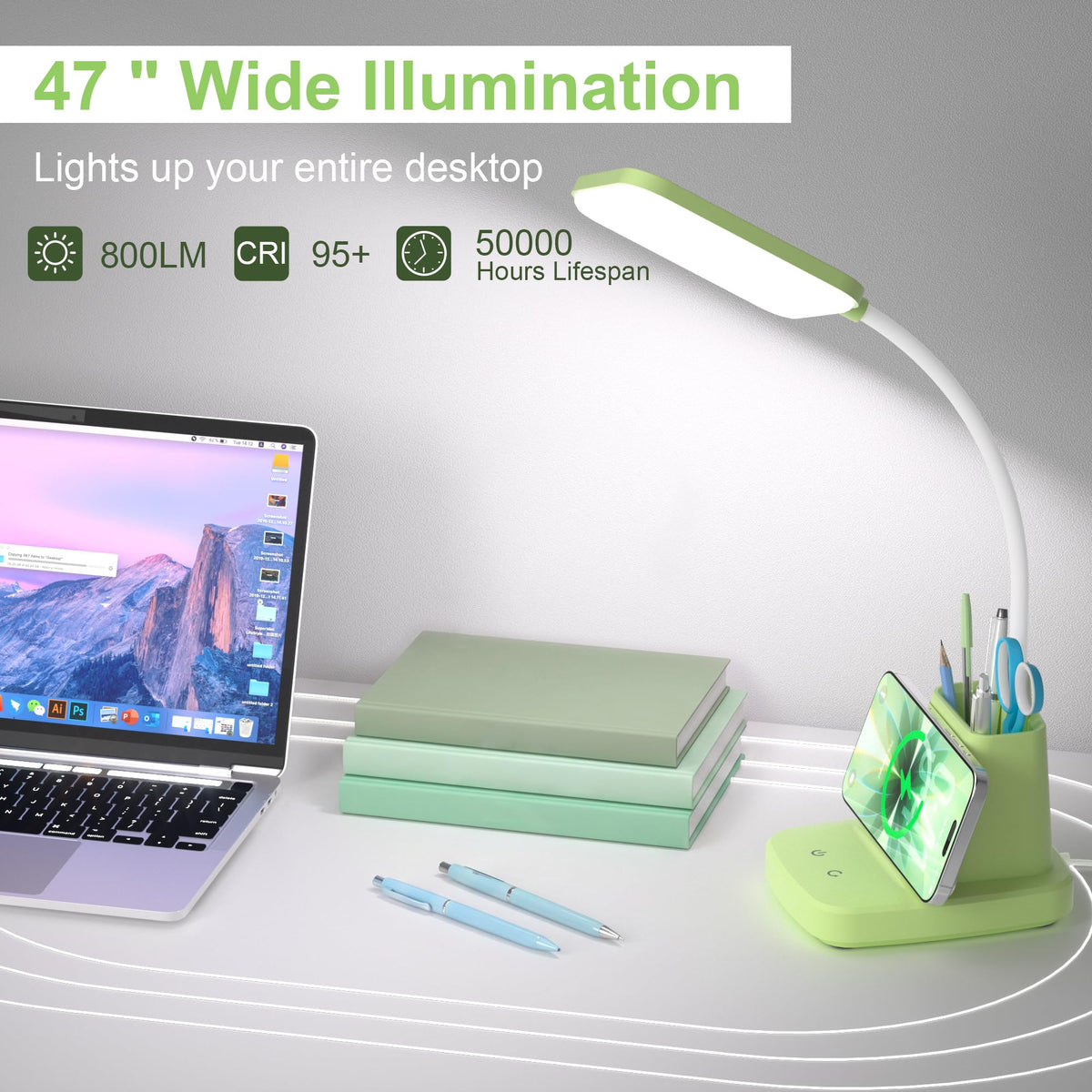 10W Wireless Charging LED Desk Lamp with Clock, Light Black