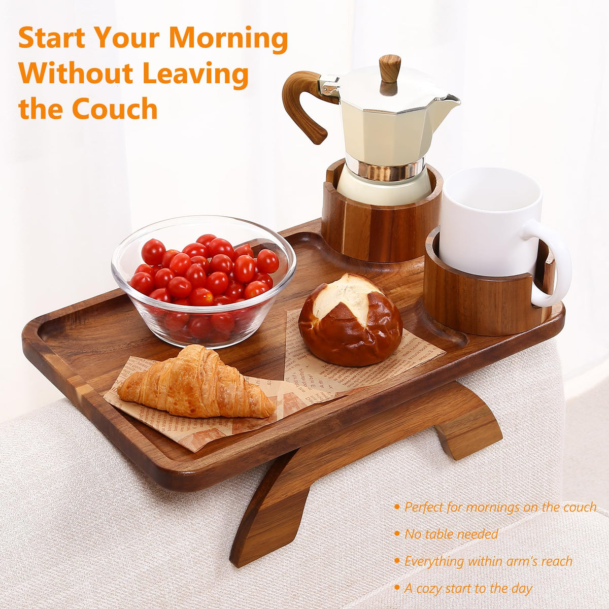 Acacia Couch Arm Table with Charcuterie Board,15.7" x 9.8"