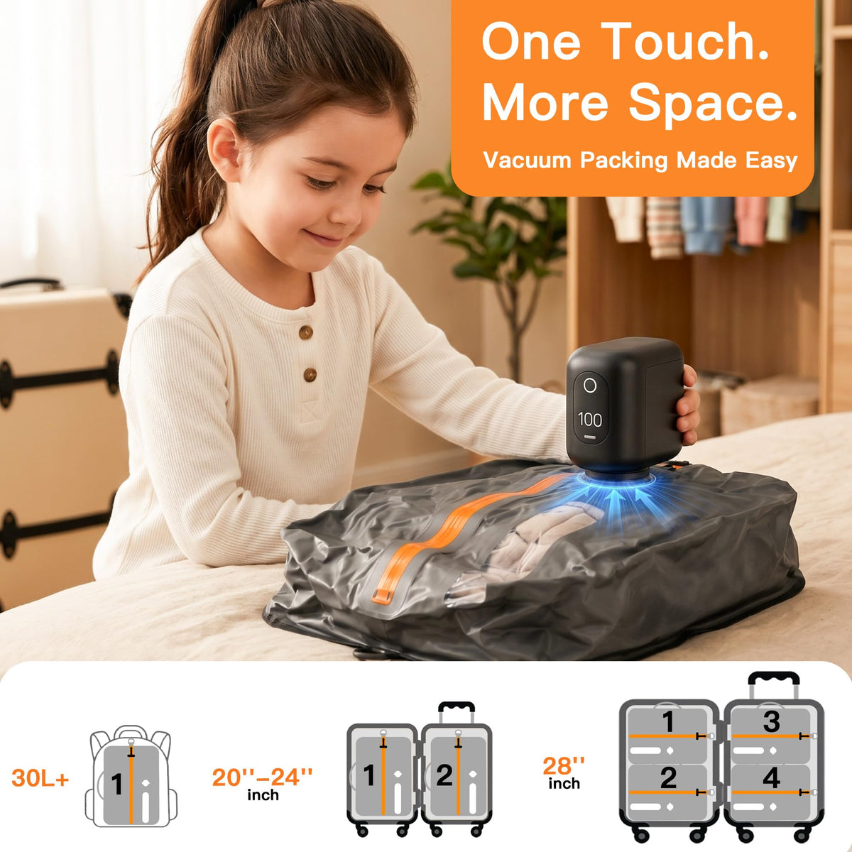 Travel Vacuum Bags With Pump, 2 Pack 22L Compression Kit For Clothes