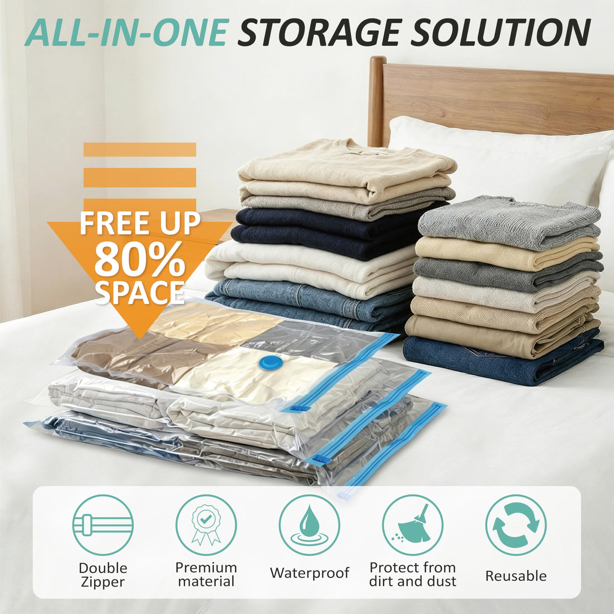 12 Jumbo Vacuum Storage Bags for Blankets & Bedding, Space Saver Bags 12 Jumbo