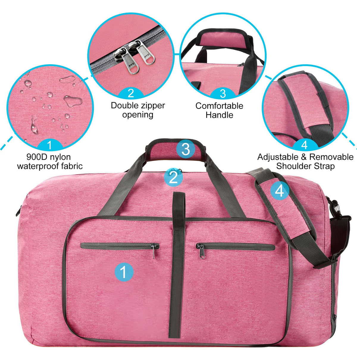 Felipe Varela Foldable Duffle Bag for Travel Weekend Overnight Gym Camping A Black 40L
