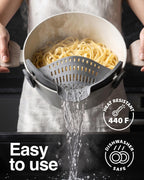 Kitchen Gizmo Snap N' Strain - Silicone Pasta Strainer Clip-On for Pots and Pans - Heat Resistant Colander for Vegetables and Noodles - Kitchen Gadgets for Cooking - Space-Saving Design - Gray 1