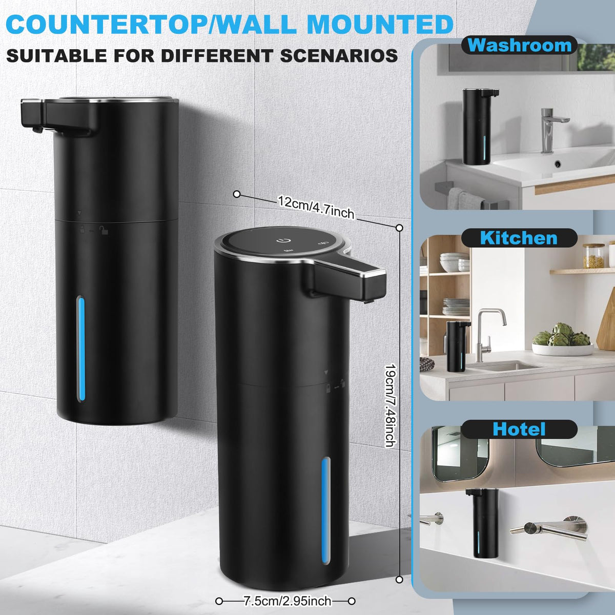 Automatic Soap Dispenser Touchless, 13.5oz Rechargeable Liquid Pump Black Liquid