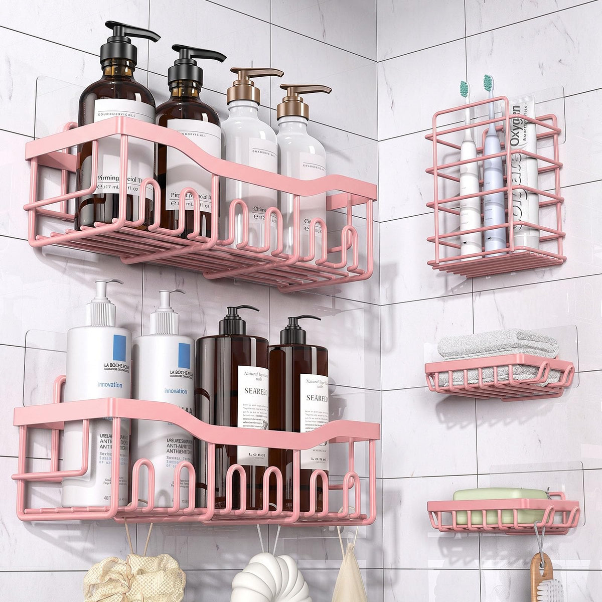 EUDELE Adhesive Shower Caddy, 5 Pack Rustproof Stainless Steel Bath...