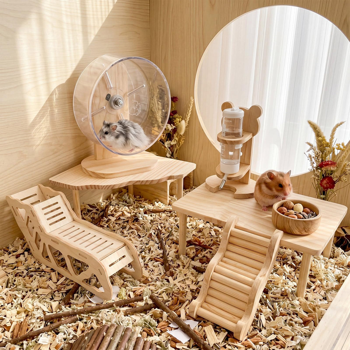 BreezeHug 6 Pcs Wooden Hamster Cage Accessories, Hamster Tunnels, Stylish