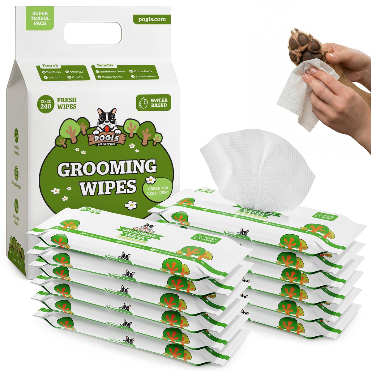 Pogi's Dog Grooming Wipes for Paws & Butt, Fragrance Free, 100