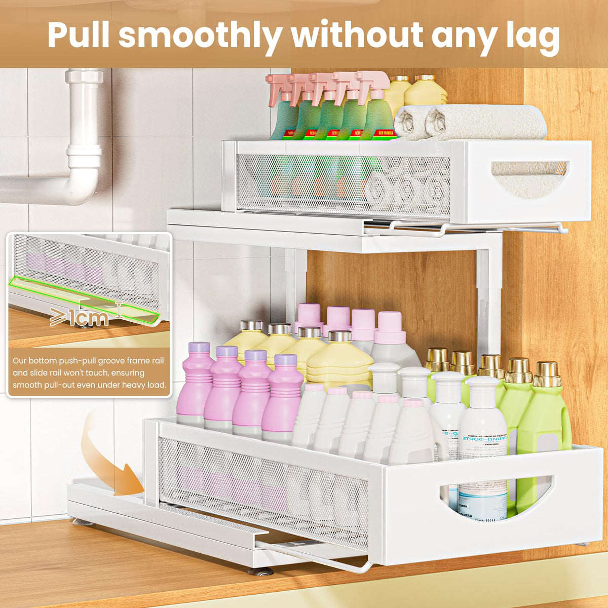 Under Sink Organizer for Kitchen and Bathroom Cabinets Pull Out Storage White 2 Pack 2Tier
