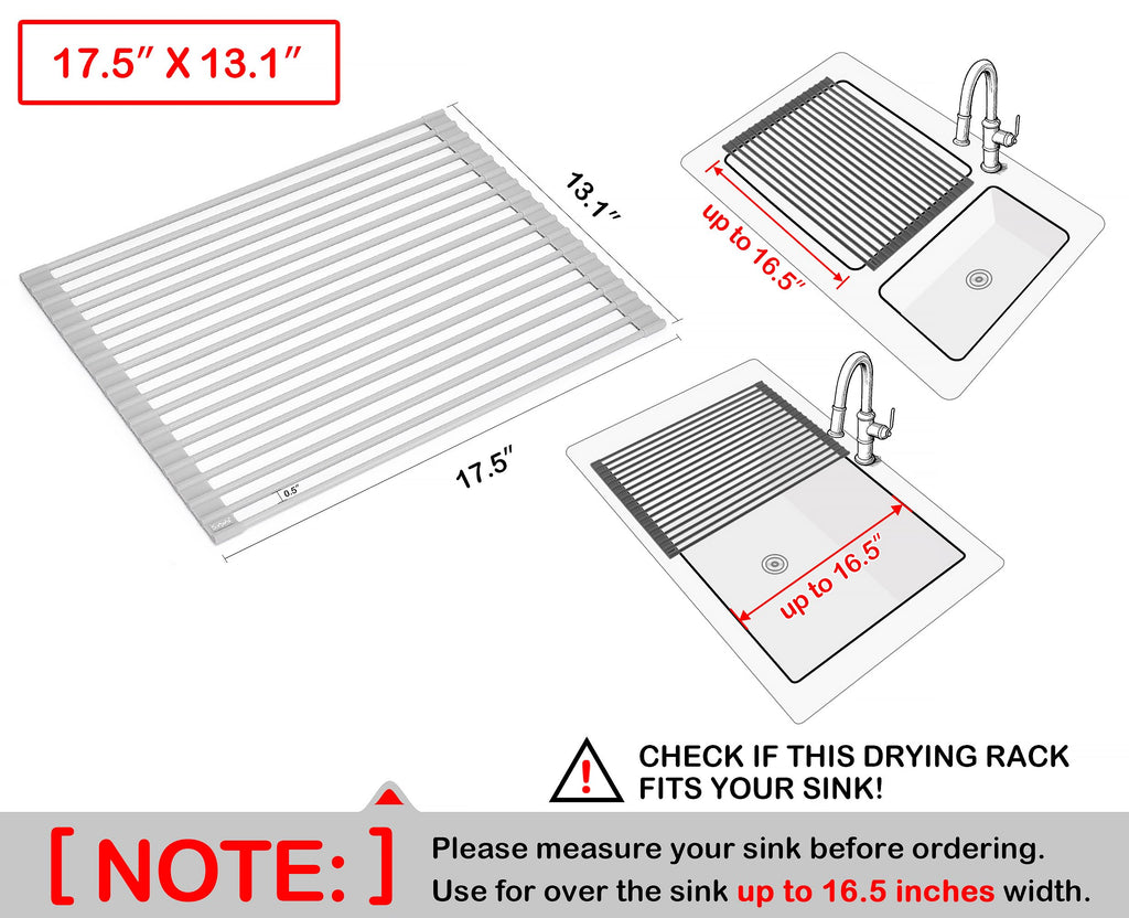 Surpahs 17.5 x 13.1 Inch Roll-Up Dish Drying Rack, Warm Gray