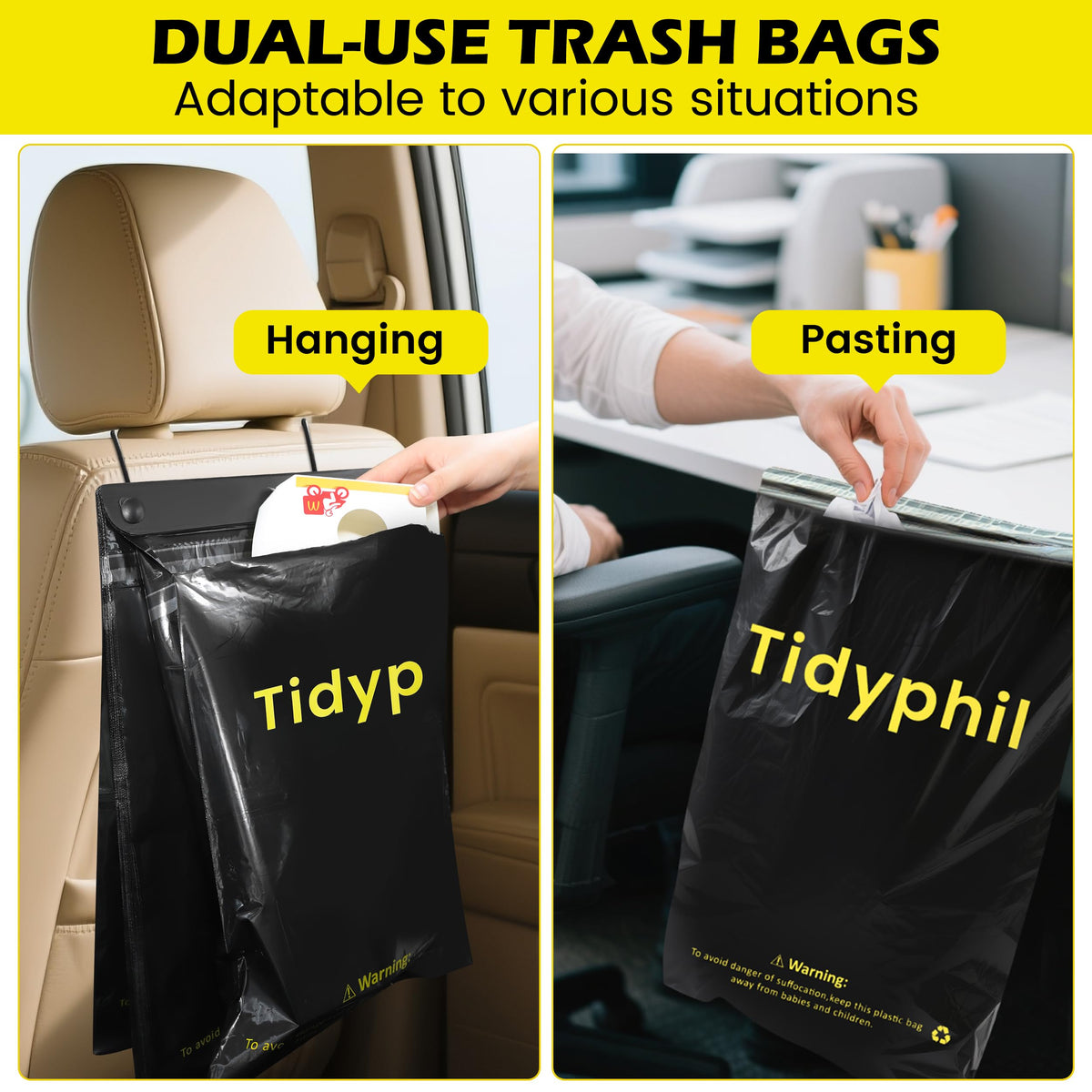 50 Bags Hanging Car Trash Bags Disposable, 2 Gallon Car Garbage Bags. Gray 50 Count (Pack of 1)