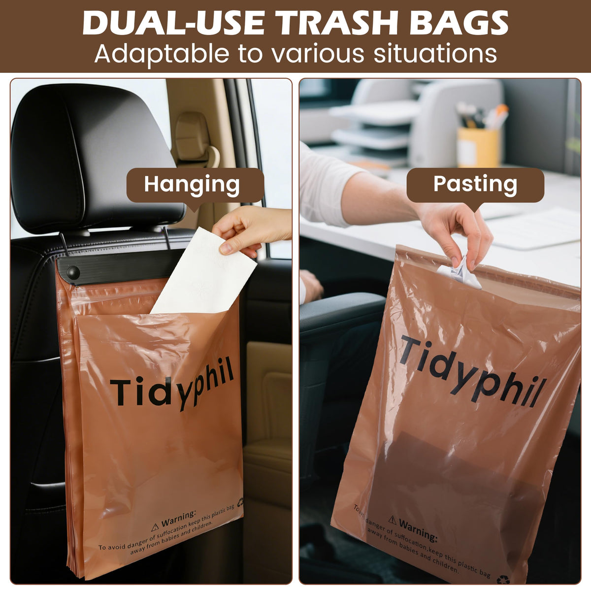 50 Bags Hanging Car Trash Bags Disposable, 2 Gallon Car Garbage Bags. Gray 50 Count (Pack of 1)