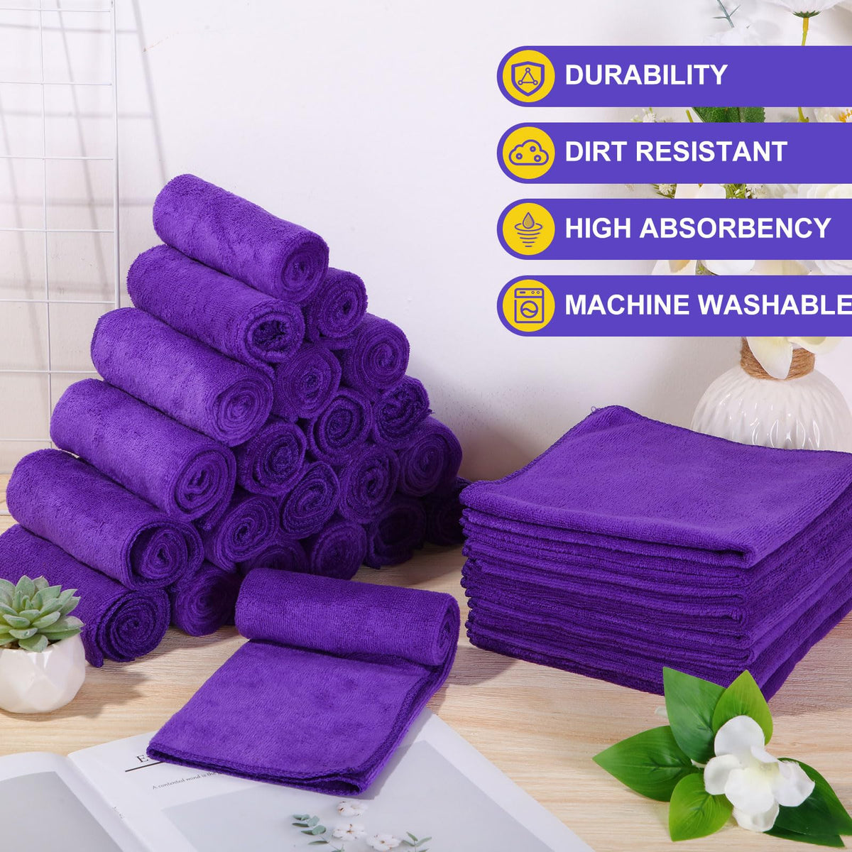 Nuenen Car Microfiber Clean Cloths, Purple, 16 x 16 Inch, 60 Pcs 16 x 16 inches