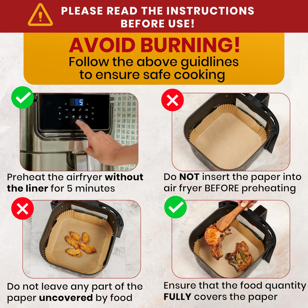 500Pcs Air Fryer Liners Disposable 8" Square 500
