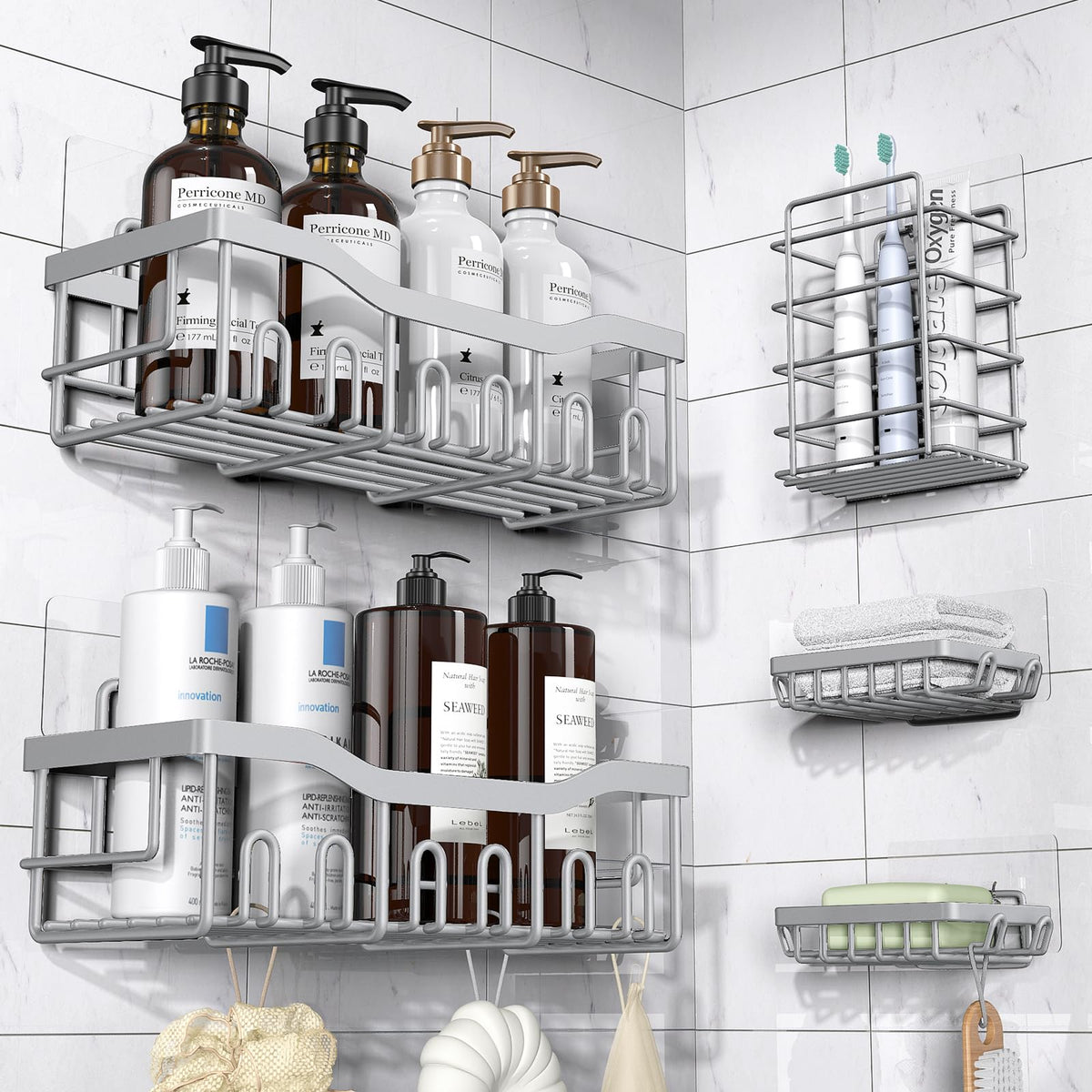 EUDELE Adhesive Shower Caddy, 5 Pack Rustproof Stainless Steel Bath...