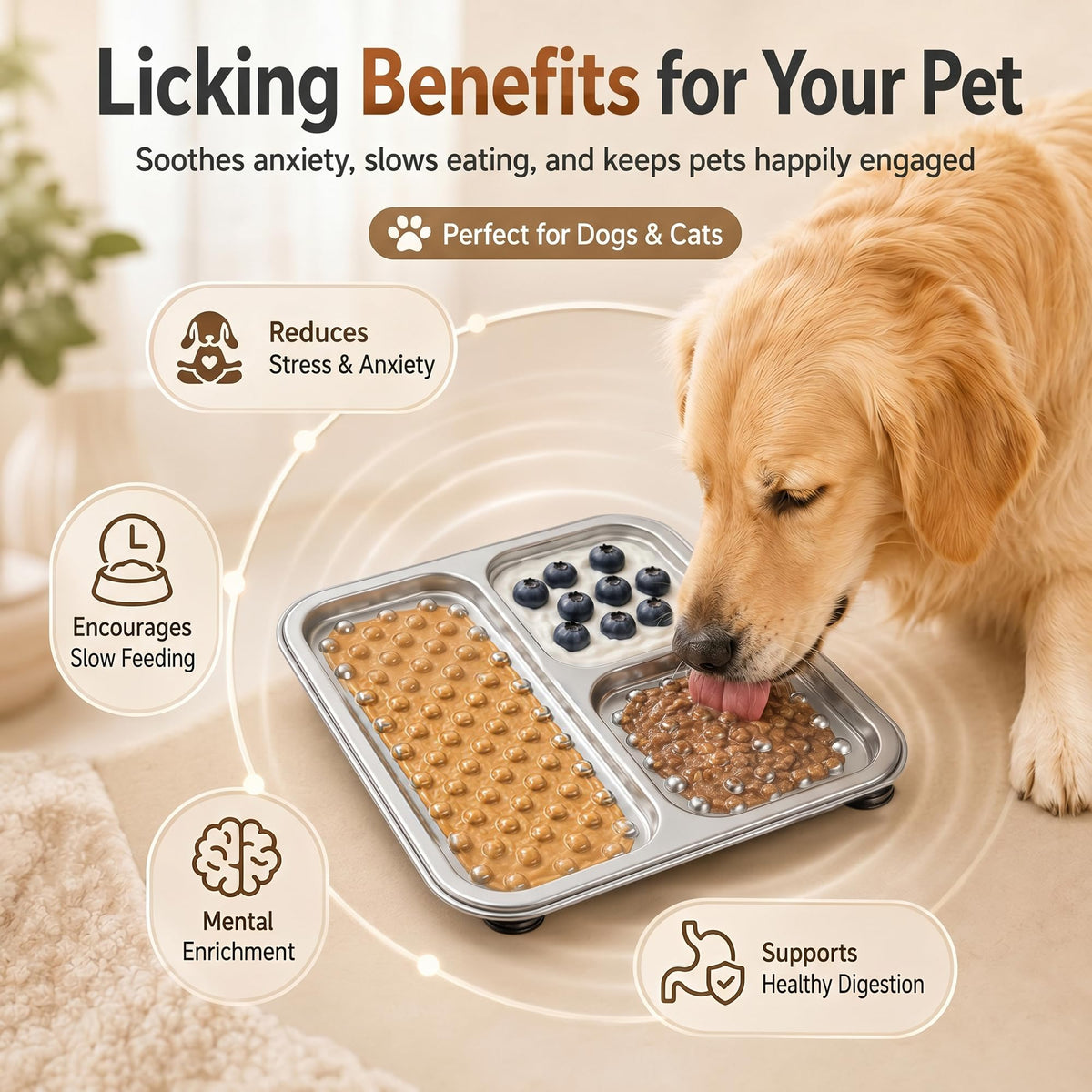 Stainless Steel Lick Mat for Dogs & Cats, Large Non-Slip Slow Feeder Pad with Suction Cups, Chew-Proof Dog Licking Mat for Anxiety Relief, Bathing & Grooming Time 1 Pack