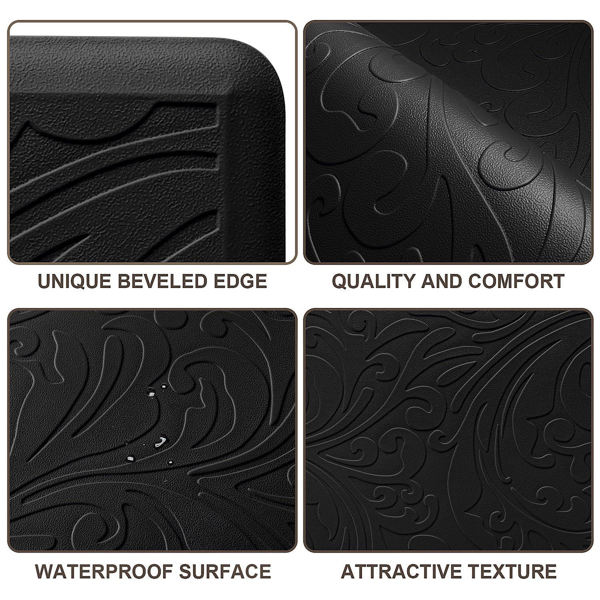 Kitchen Mat Cushioned Anti-Fatigue Comfort Standing Mat Rug for Home,Office Black 1'5" x 2'4" (Rectangular)