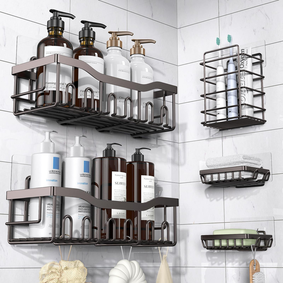 EUDELE Adhesive Shower Caddy, 5 Pack Rustproof Stainless Steel Bath...