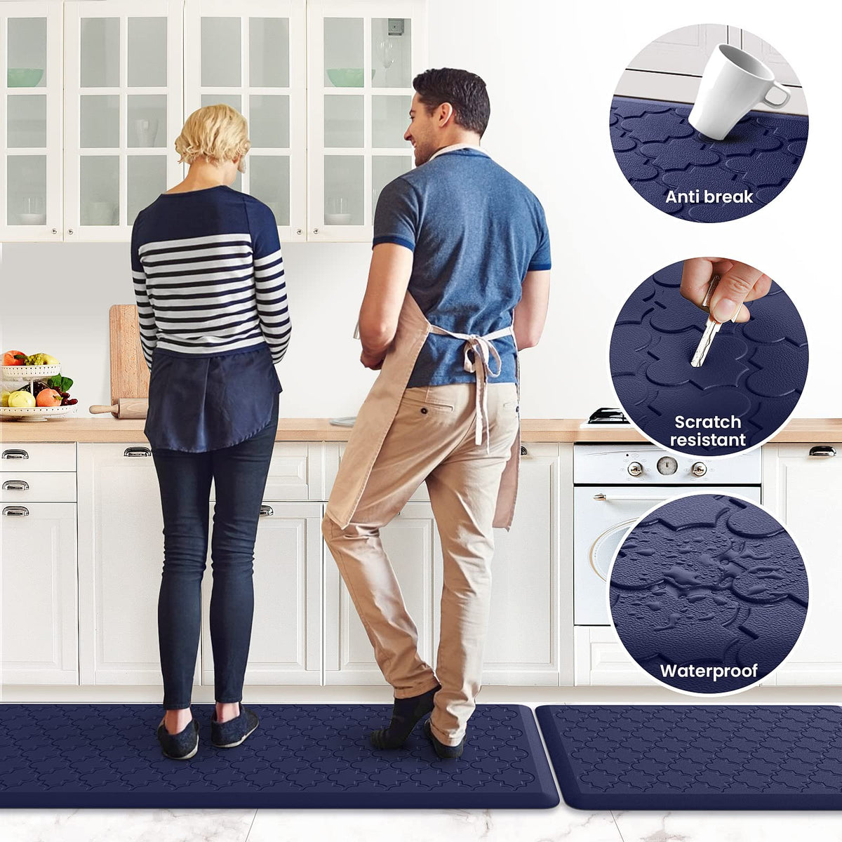 Kitchen Mat 2 PCS Cushioned Anti-Fatigue Floor Mat Standing Mat for Kitchen Stylish Grey 17.3"x29"+17.3"x47"