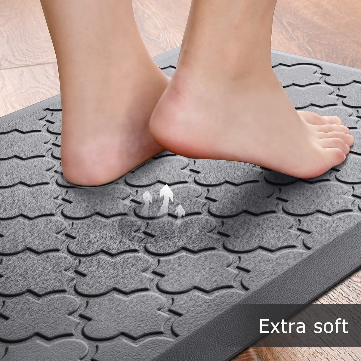 Kitchen Mat 2 PCS Cushioned Anti-Fatigue Floor Mat Standing Mat for Kitchen Stylish Grey 17.3"x29"+17.3"x47"