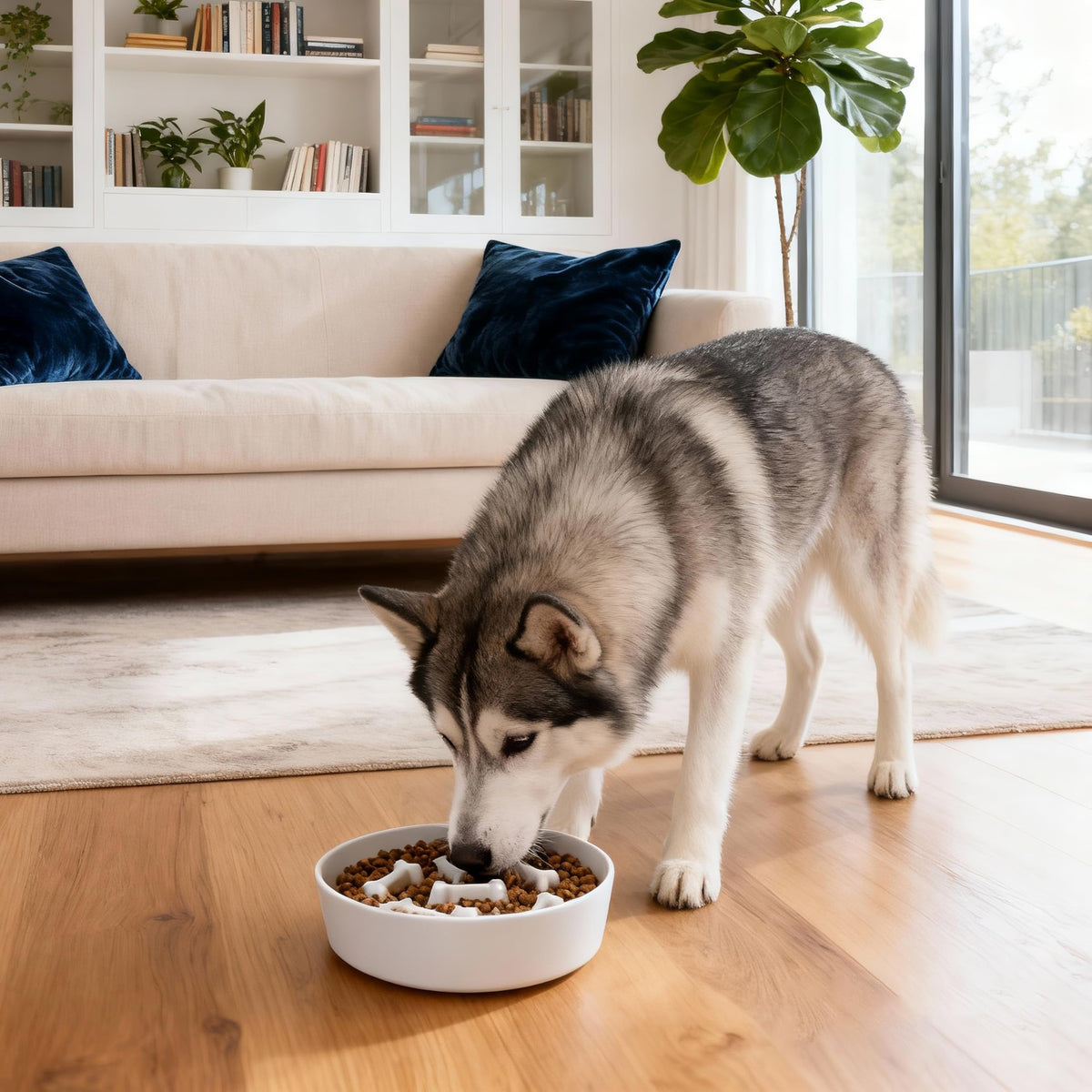 Ceramic Slow Feeder Dog Bowl, 3 Cup Dog Food or 25oz Water, Slow Eating Bowl for Middle Breed, Maze Puzzle Feeder for Fast Eaters, Anti-Choking Stop Bloat, Non-Slip BPA Free (White) White