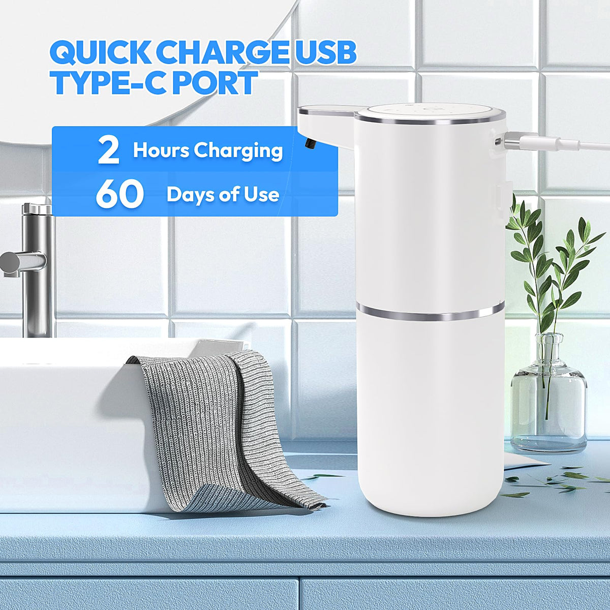 2 Pack Automatic Foaming Soap Dispenser,Touchless Foam Soap Dispenser,12.8oz Rechargeable Wall Mounted Smart for Bathroom and Kitchen Dish Soap,Easy for Toddlers(Black) Black