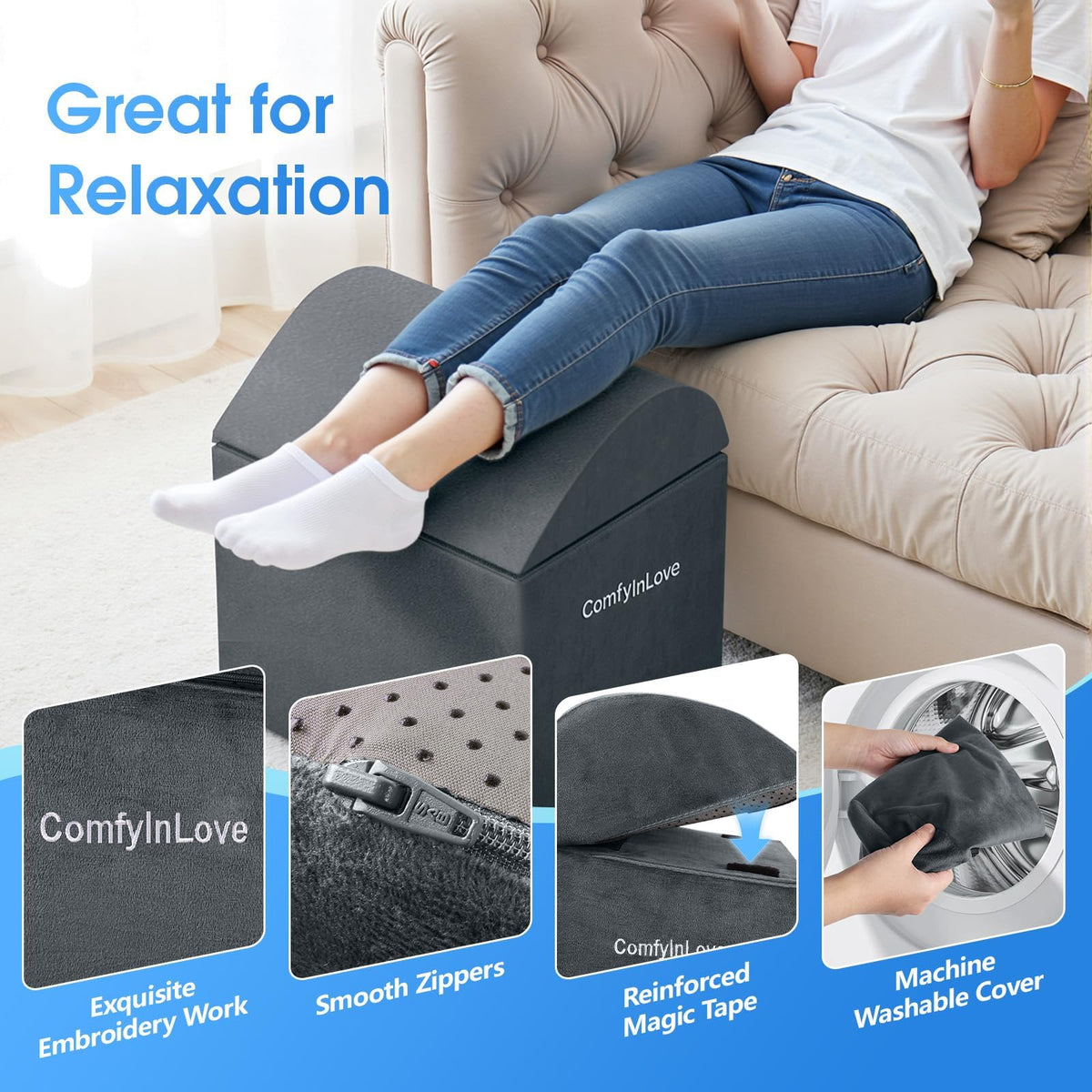 Foot Rest for Under Desk with 3 Heights, Foot Stool, Dark Grey Dark Gray