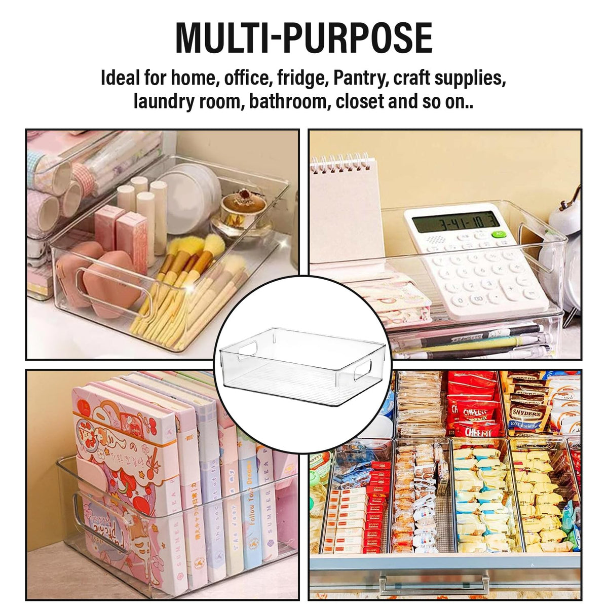 Clear Plastic Storage Bins, Pantry Organizers and Storage, Kitchen Organization and Storage Containers Bins for Organizing, Fridge, Freezer, Bathroom, Pantries, Medicine Cabinet Organizer Bin 4 10.8 X 7.9 X 3.4