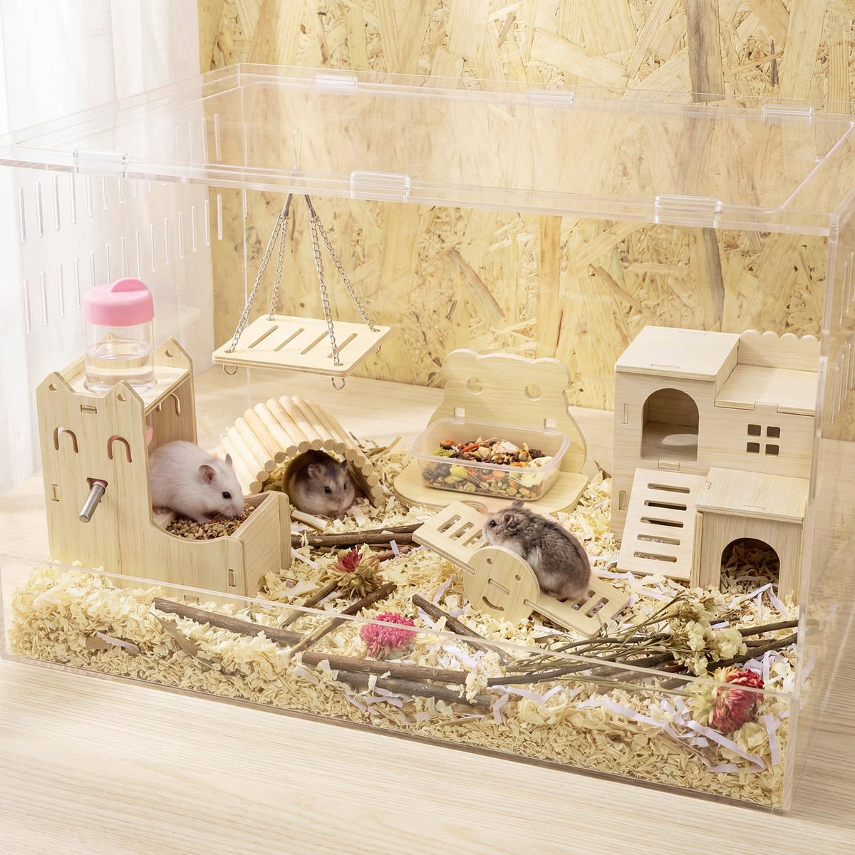 BreezeHug 6 Pcs Wooden Hamster Cage Accessories, Hamster Tunnels, Stylish