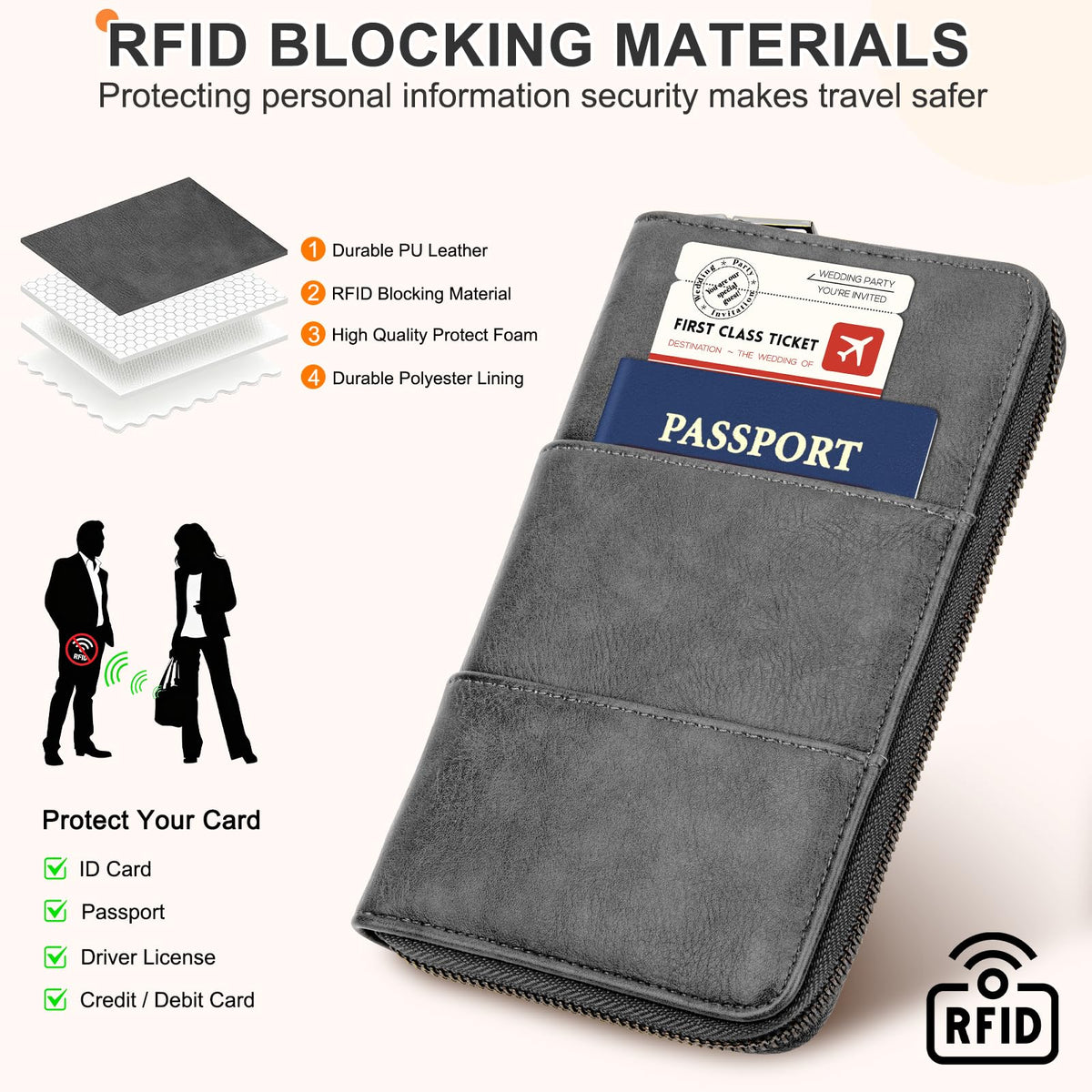 RFID Family Passport Holder Wallet - Travel Document Organizer Pink