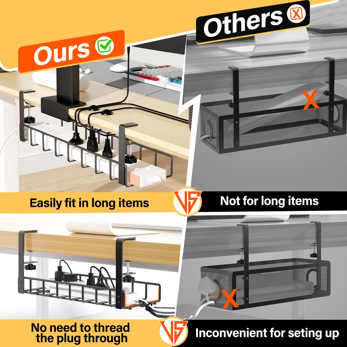 Under Desk Cable Management Tray and Metal Wire Organizer Rack for Standup Desks