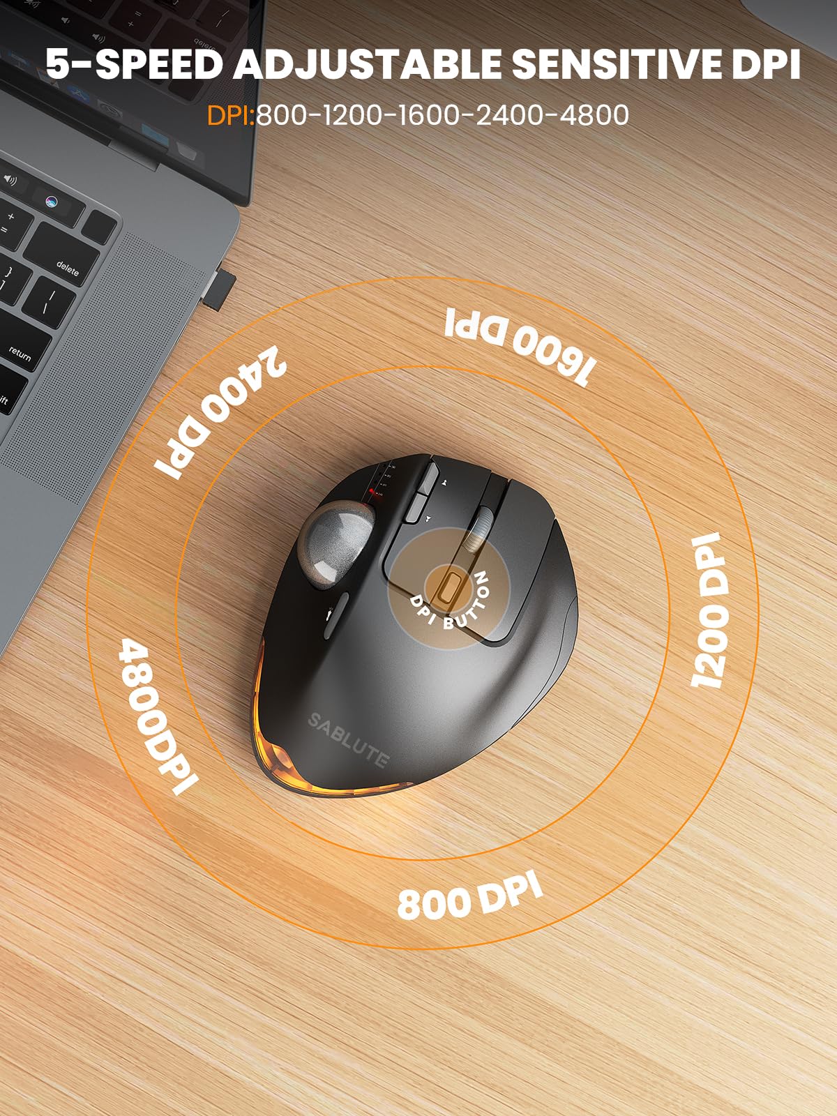 Ergonomic Wireless Trackball Mouse, Rechargeable Adjustable 0°/18° Angle Gray ball