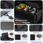Collapsible Trunk Organizer with Insulated Leakproof Cooler Bag,Removable Lid,Adjustable Securing Straps,3 Compartments Trunk Organizer for SUV,Truck,Sedan(Grey & Black) Black&Grey With Cooler