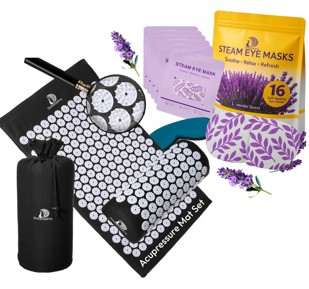 Acupressure Mat & Pillow Set + Lavender Self Heating Steam Eye Mask for Stress Relief, Pain Relief, Better Sleep & Deep Relaxation