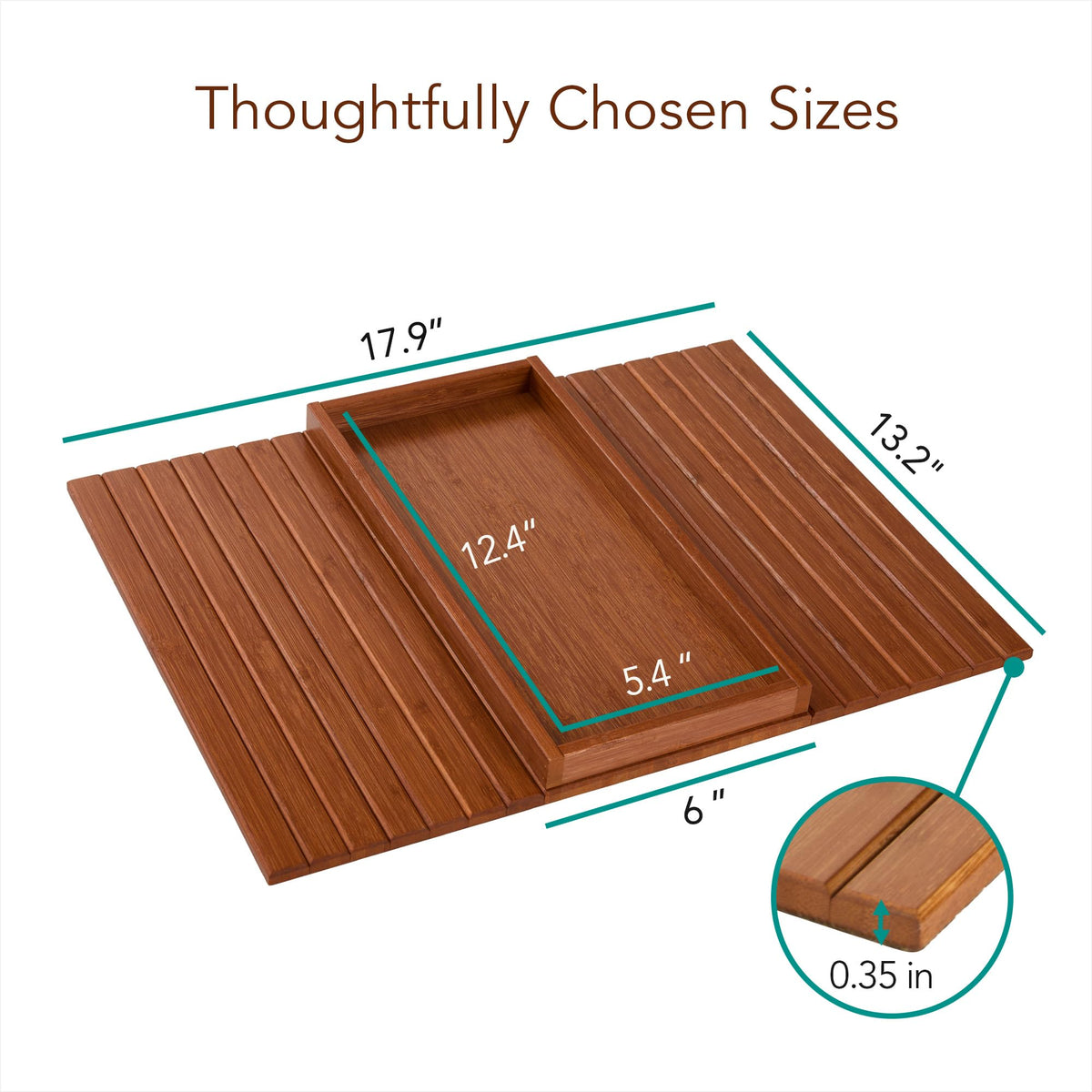 DETOR Couch Arm Tray with Spacious 12.4" x 5.4" Storage Box, Walnut Bamboo Finish, Enhanced Non-Slip Felt Bottom, Sturdy Bamboo Slats, Fits Armrests 6" and Wider