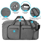 Felipe Varela Foldable Duffle Bag for Travel Weekend Overnight Gym Camping A Black 40L