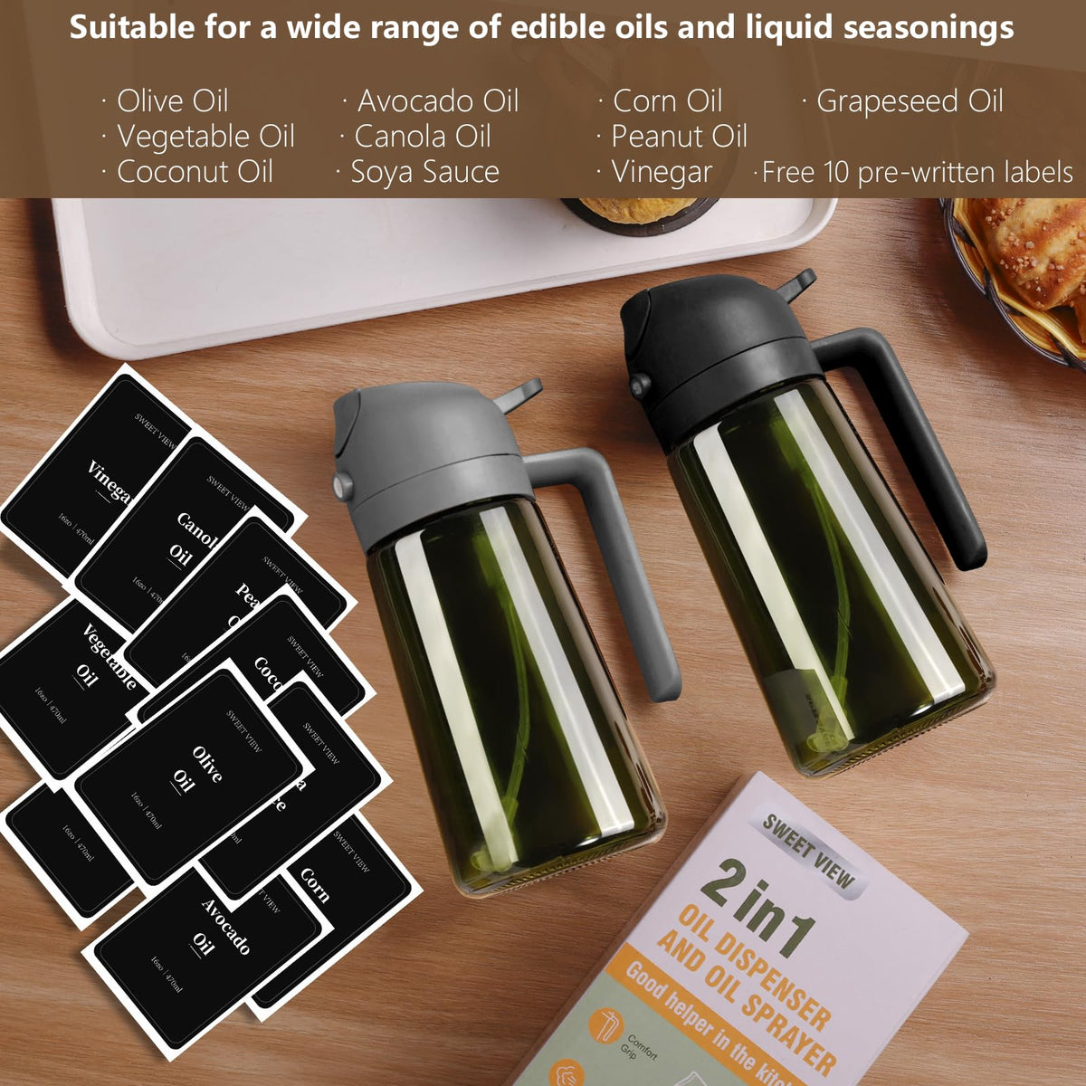 SWEET VIEW 2PCS Olive Oil Dispenser and Sprayer